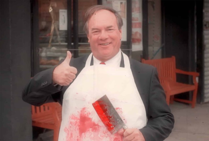 Butcher thumbs up