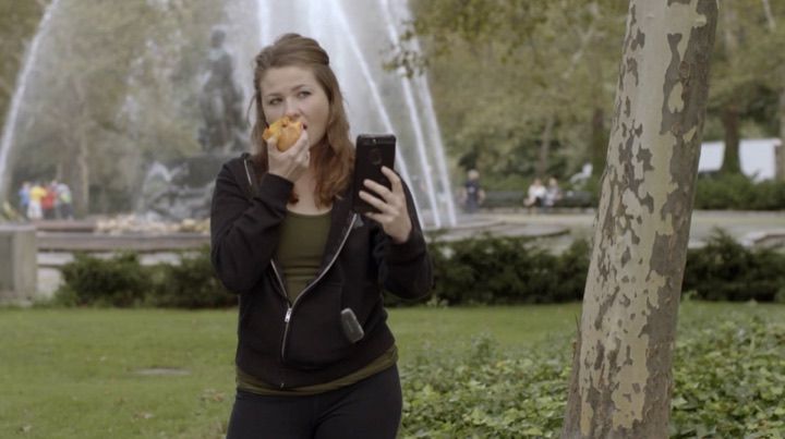 Fountain phone woman