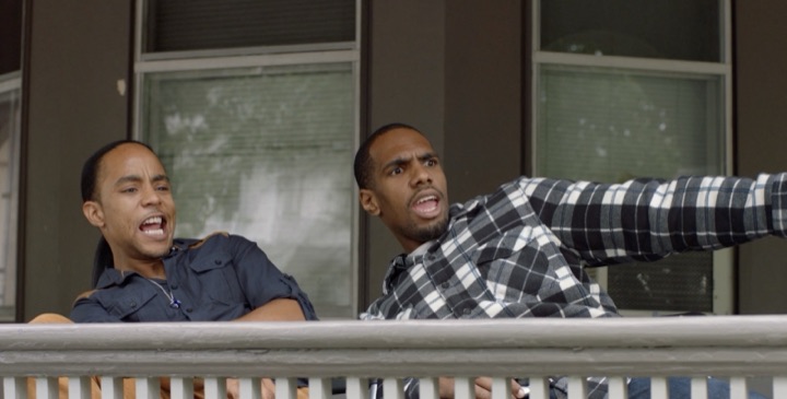 Porch duo laughing