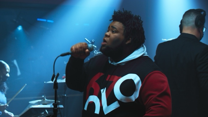 Stage singer blue